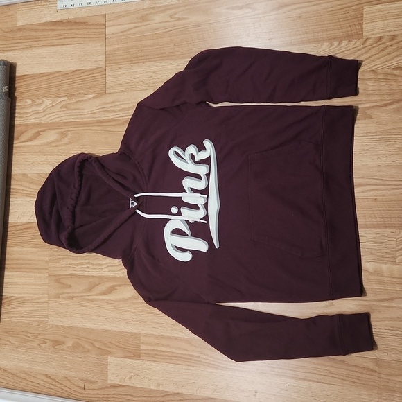 PINK Victoria’s Secret embroidered logo hoodie burgundy size medium - Picture 2 of 6